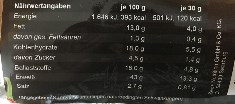 Zec+ Protein Chips Nährwerte